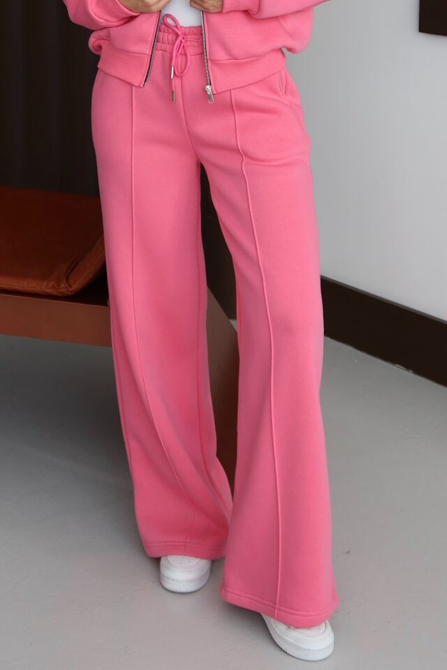 Balenbi Kadın 3 İplik İçi Polarlı Yüksek Bel Çımalı Palazzo Eşofman Altı 1144 S - Pembe