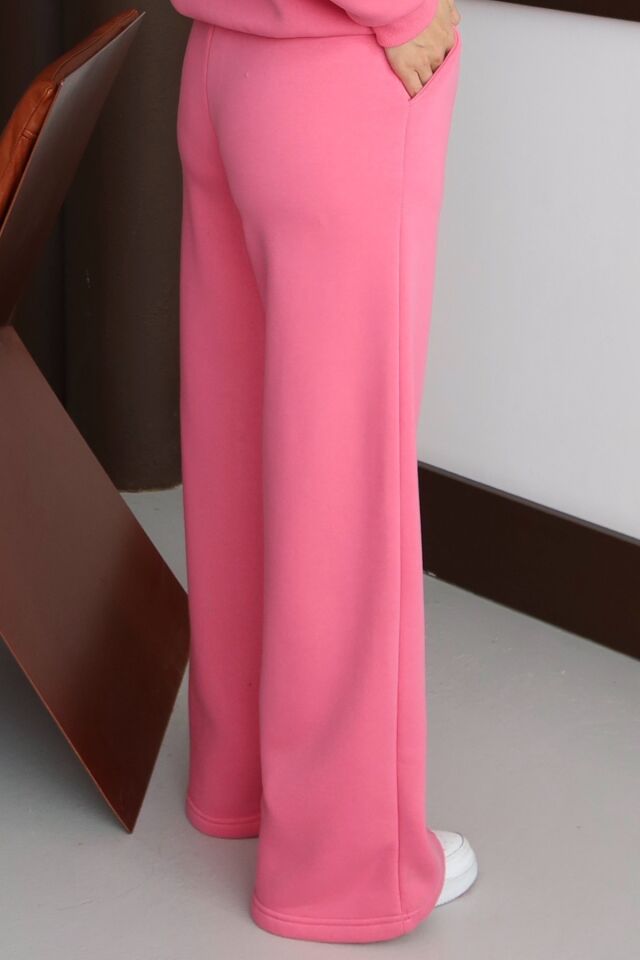 Balenbi Kadın 3 İplik İçi Polarlı Yüksek Bel Çımalı Palazzo Eşofman Altı 1144 S - Pembe