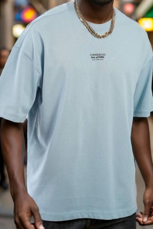 Balenbi Unisex Bisiklet Yaka Oversize Kalıp Penye Tişört 1004 S - Petrol