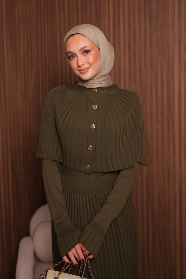 Balenbi Kadın Sık Örgü Pelerinli Triko Tesettür Elbise Std Beden 1150 Standart - Haki