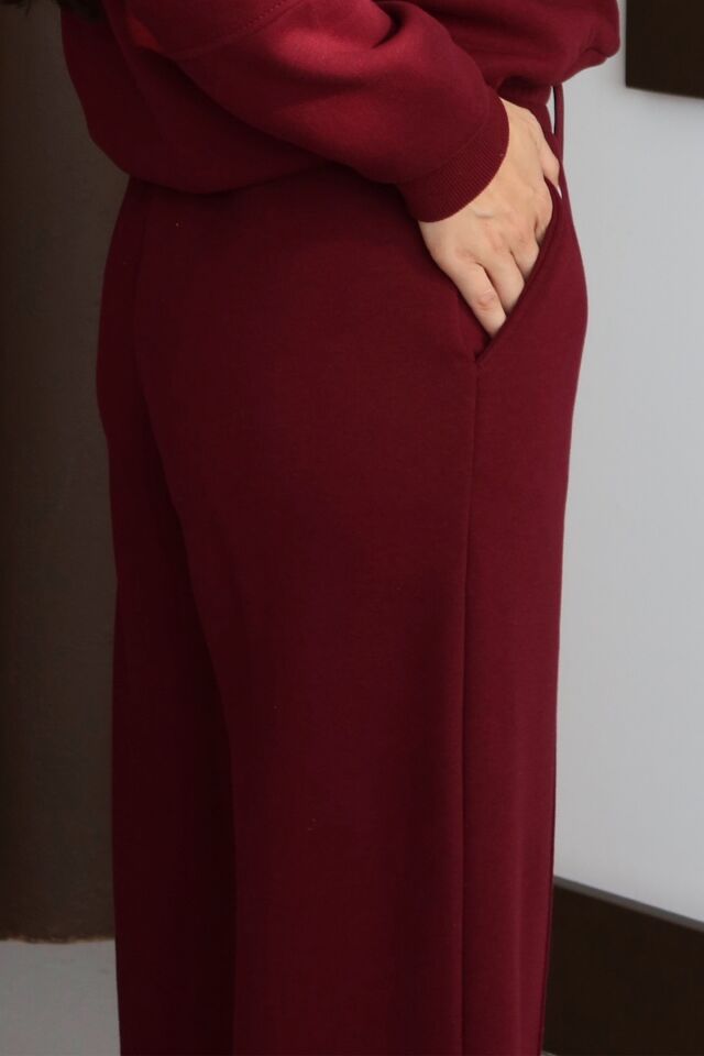 Balenbi Kadın 3 İplik İçi Polarlı Yüksek Bel Çımalı Palazzo Eşofman Altı 1144 XL - Bordo