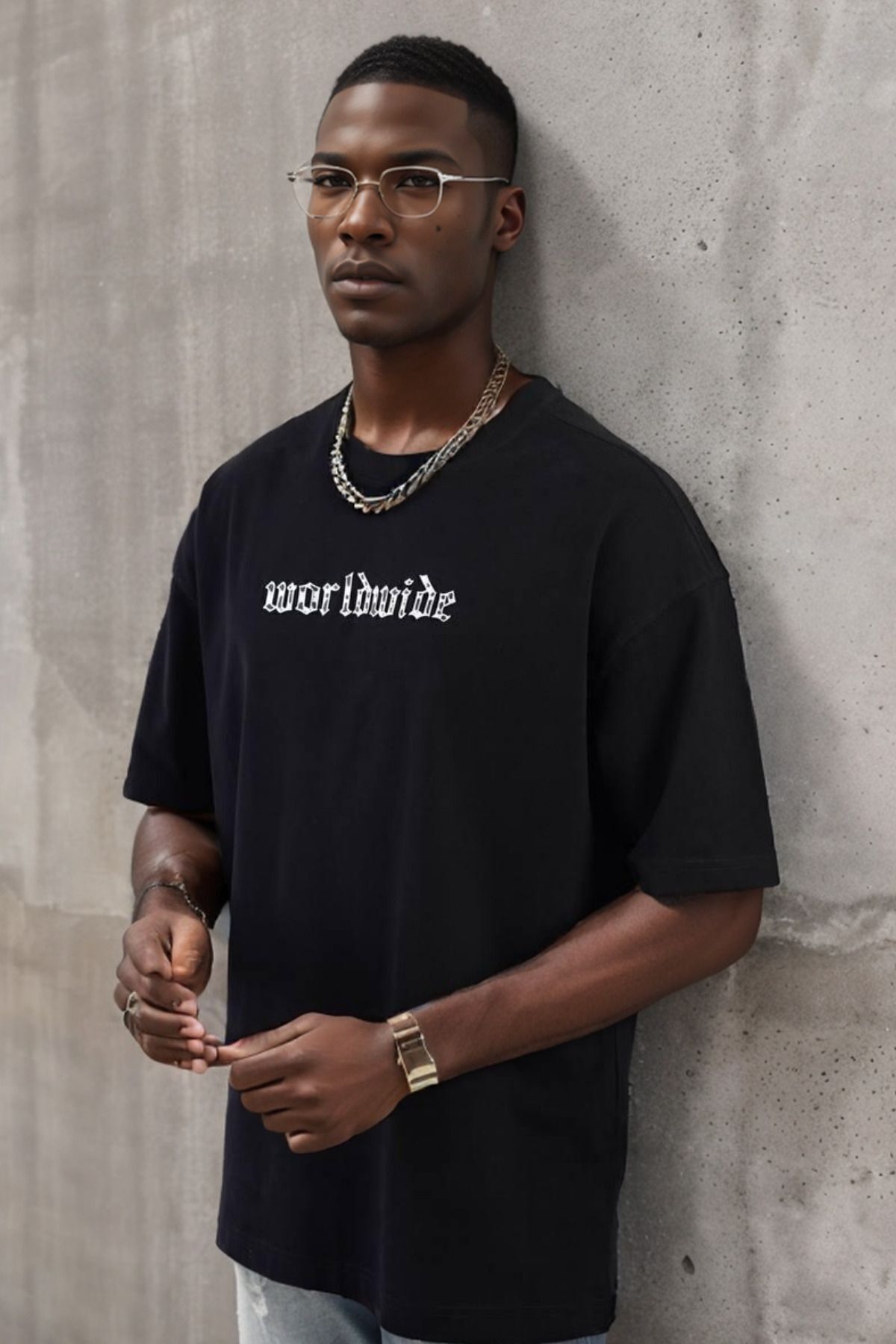 Balenbi Unisex Bisiklet Yaka Oversize Kalıp Penye Tişört 1004 S - Siyah