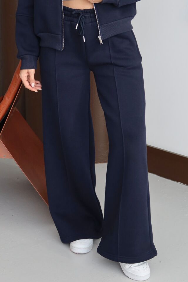 Balenbi Kadın 3 İplik İçi Polarlı Yüksek Bel Çımalı Palazzo Eşofman Altı 1144 Lacivert - XL