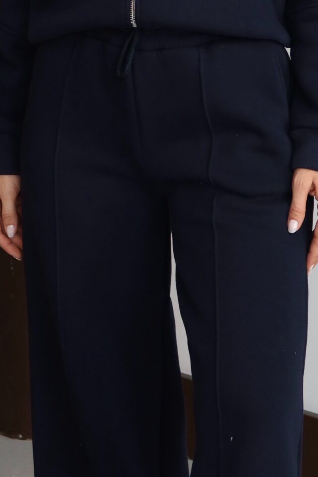 Balenbi Kadın 3 İplik İçi Polarlı Yüksek Bel Çımalı Palazzo Eşofman Altı 1144 XL - Lacivert