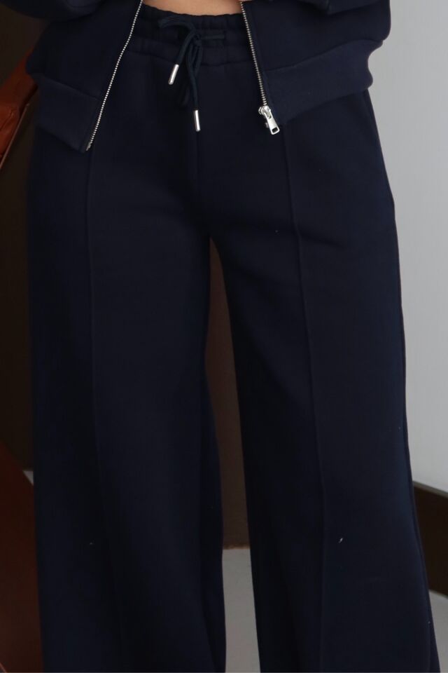 Balenbi Kadın 3 İplik İçi Polarlı Yüksek Bel Çımalı Palazzo Eşofman Altı 1144 XL - Lacivert