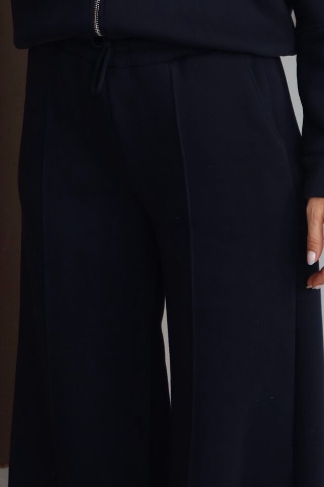 Balenbi Kadın 3 İplik İçi Polarlı Yüksek Bel Çımalı Palazzo Eşofman Altı 1144 XL - Lacivert