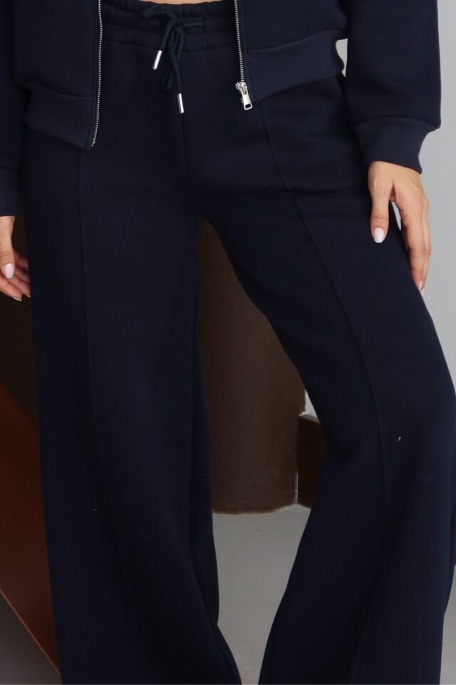 Balenbi Kadın 3 İplik İçi Polarlı Yüksek Bel Çımalı Palazzo Eşofman Altı 1144 XL - Lacivert