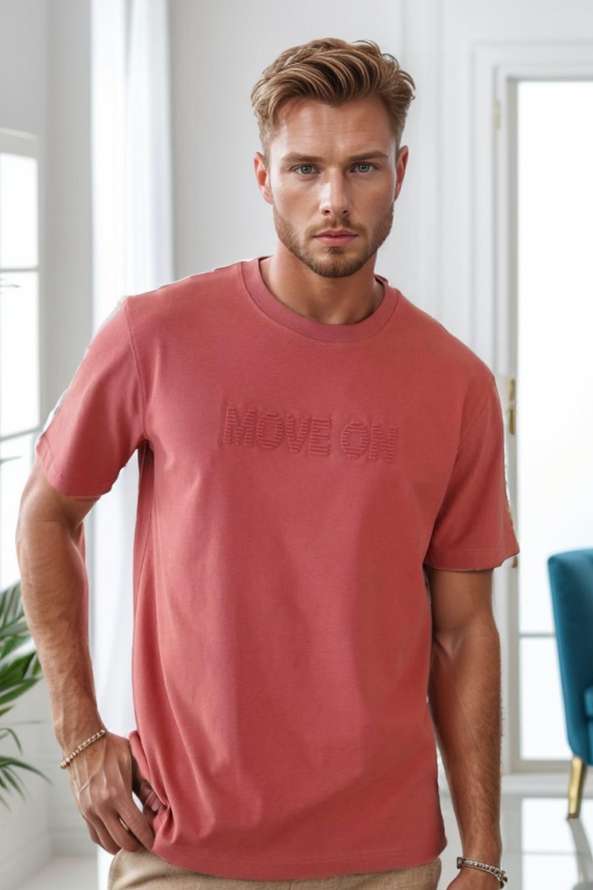 Balenbi Erkek Enjeksiyon Baskılı Regular Fit Penye Tişört 1002 M - Nar Çiçeği