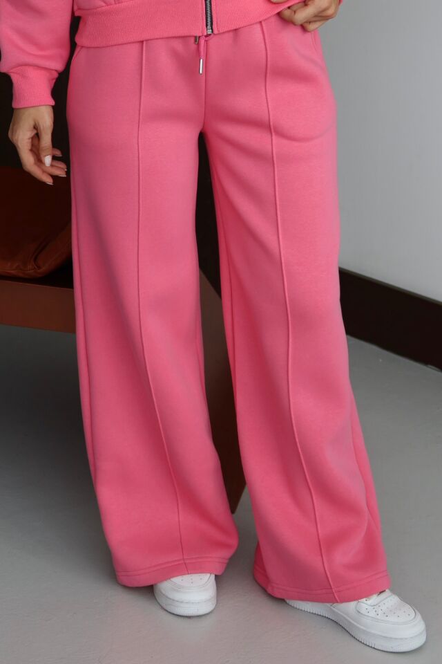 Balenbi Kadın 3 İplik İçi Polarlı Yüksek Bel Çımalı Palazzo Eşofman Altı 1144 XL - Pembe