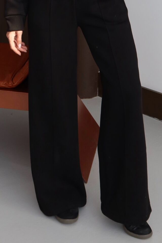 Balenbi Kadın 3 İplik İçi Polarlı Yüksek Bel Çımalı Palazzo Eşofman Altı 1144 XL - Siyah