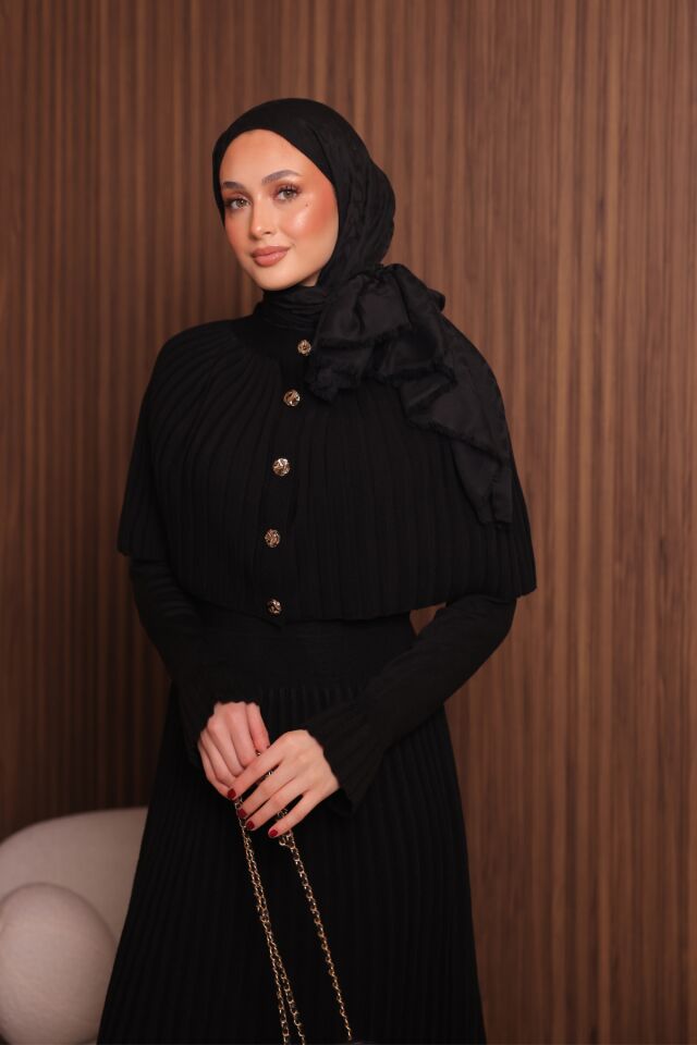 Balenbi Kadın Sık Örgü Pelerinli Triko Tesettür Elbise Std Beden 1150 Standart - Siyah