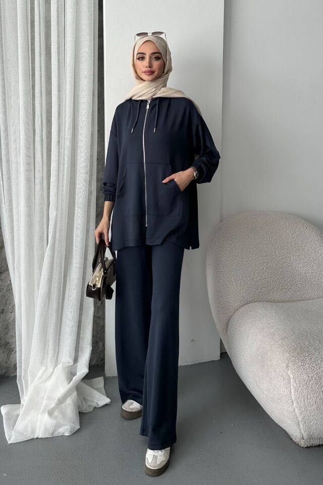 Balenbi Kadın Modal Penye Oversize Kapüşonlu Tesettür Tunik Takım 1108 XL - Antrasit