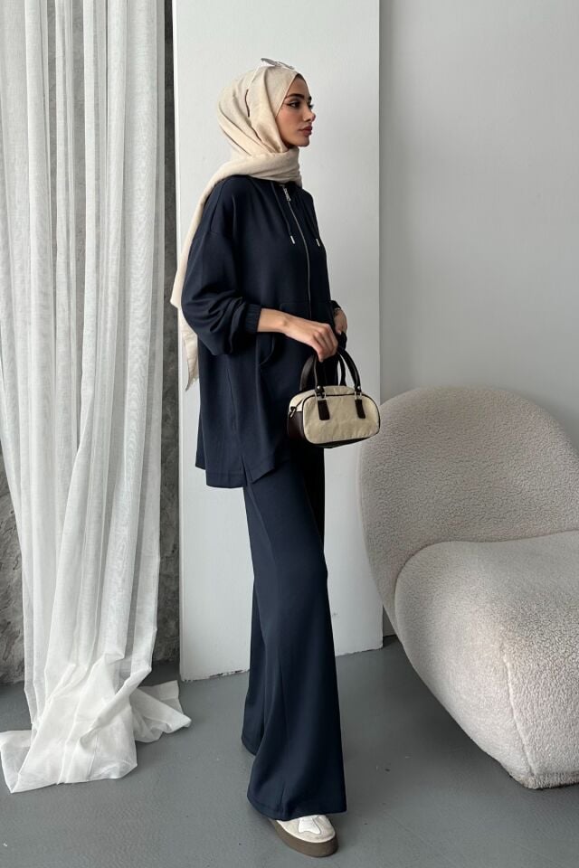 Balenbi Kadın Modal Penye Oversize Kapüşonlu Tesettür Tunik Takım 1108 XL - Antrasit