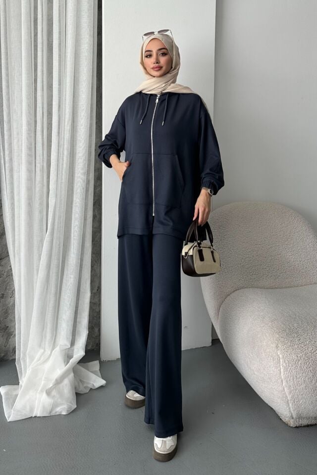 Balenbi Kadın Modal Penye Oversize Kapüşonlu Tesettür Tunik Takım 1108 XL - Antrasit