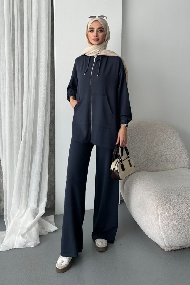 Balenbi Kadın Modal Penye Oversize Kapüşonlu Tesettür Tunik Takım 1108 XL - Antrasit