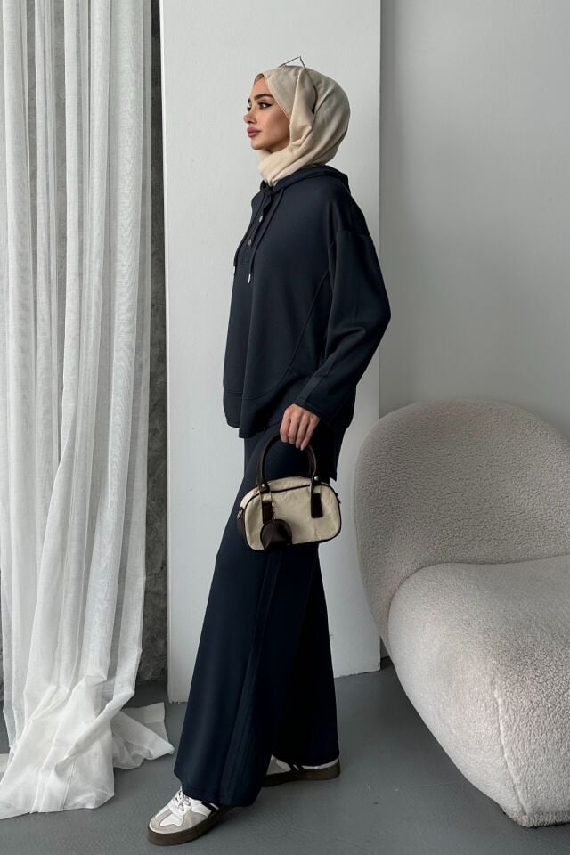 Balenbi Kadın Modal Penye Oversize Kapüşonlu Tesettür Tunik Takım 1108 XL - Antrasit