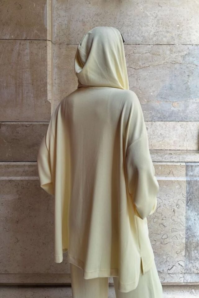 Balenbi Kadın Modal Penye Oversize Kapüşonlu Tesettür Tunik Takım 1108 XL - Sarı