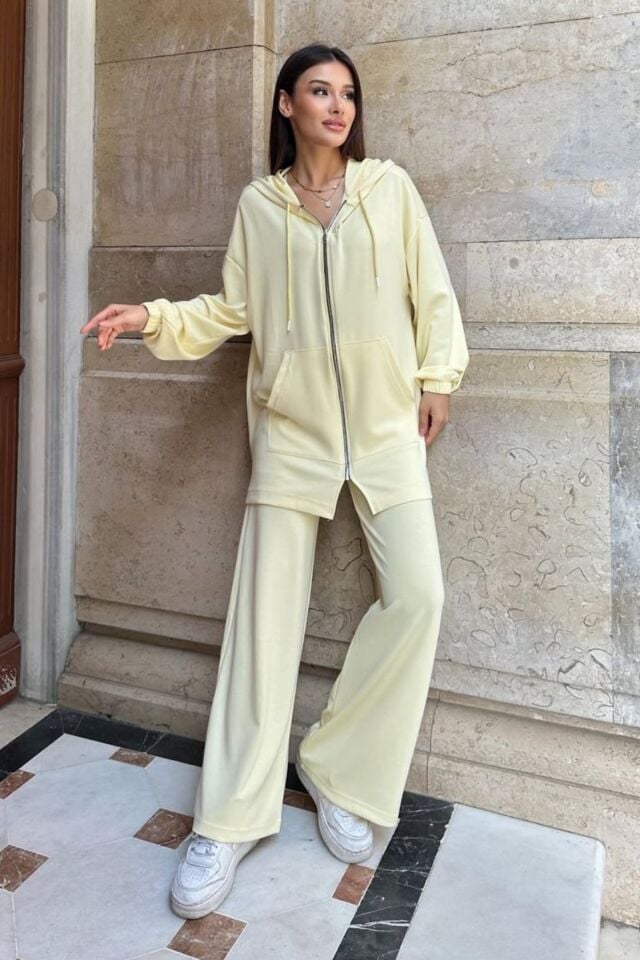 Balenbi Kadın Modal Penye Oversize Kapüşonlu Tesettür Tunik Takım 1108 XL - Sarı