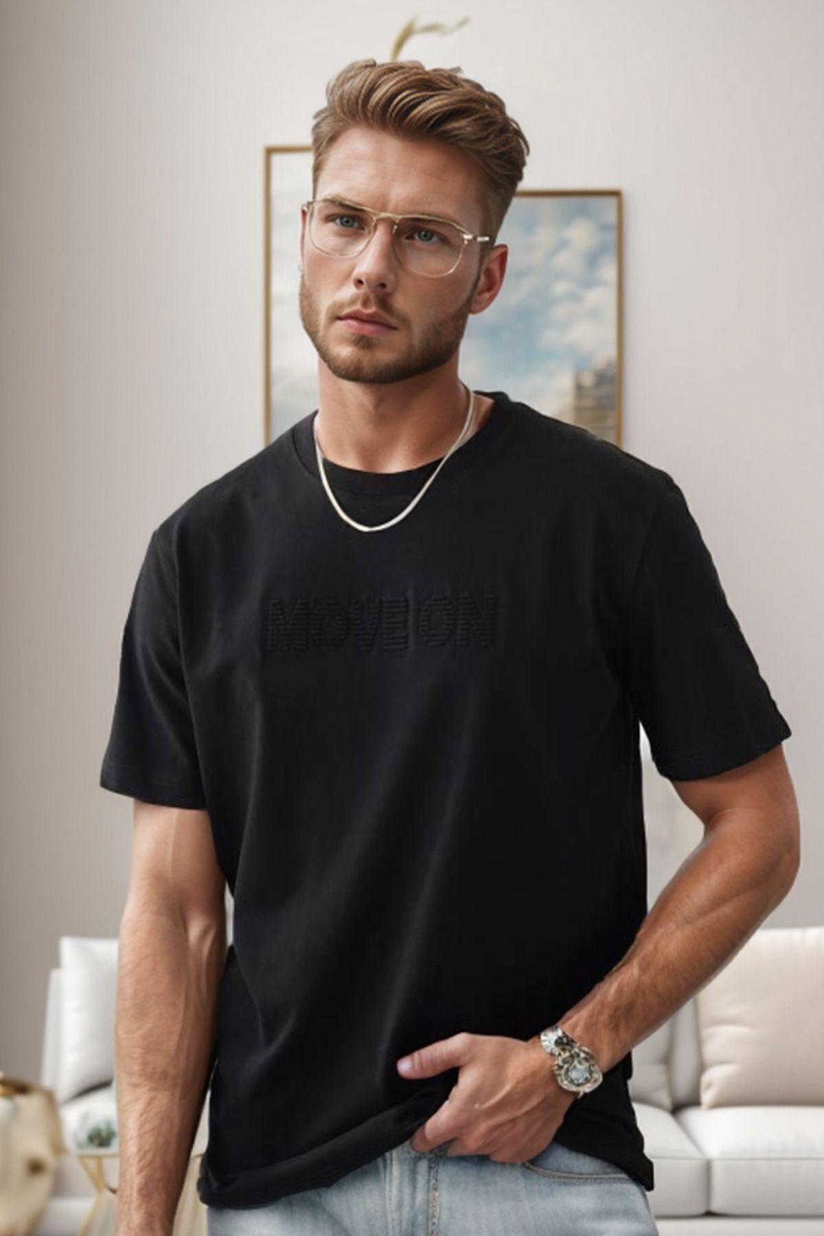 Balenbi Erkek Enjeksiyon Baskılı Regular Fit Penye Tişört 1002 2XL - Siyah