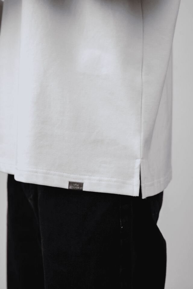Balenbi Unisex Bisiklet Yaka 2 Iplik Basic Oversize Penye Tişört 1009 M - White