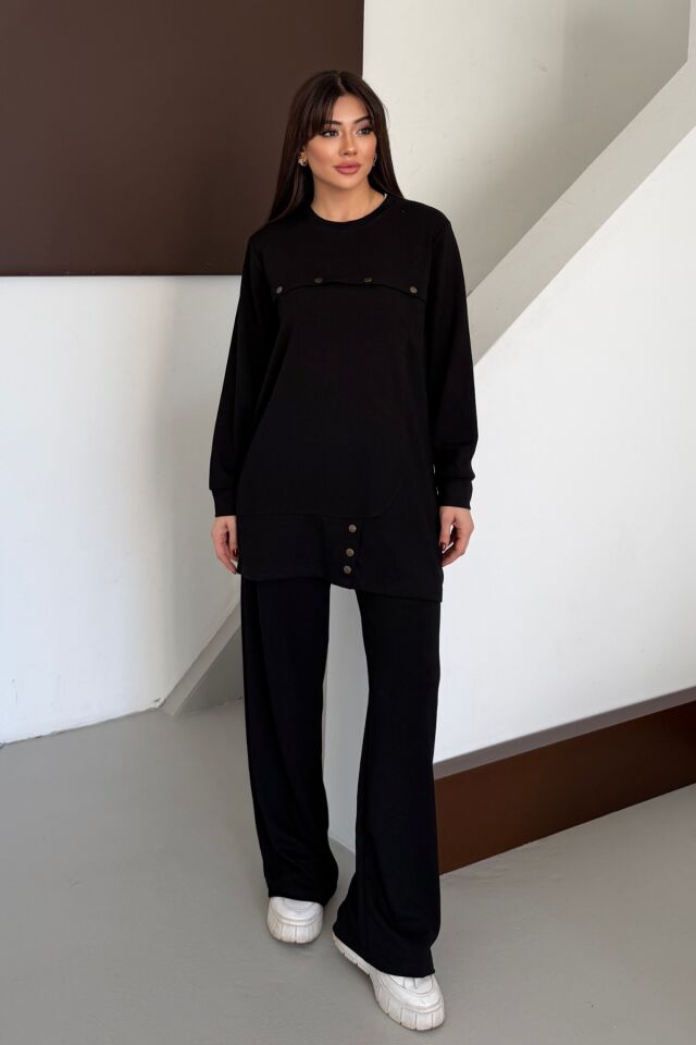 Balenbi Oversize Metal Çıtçıt Detaylı Asimetrik Kesim Modal Tesettür Takım 1187