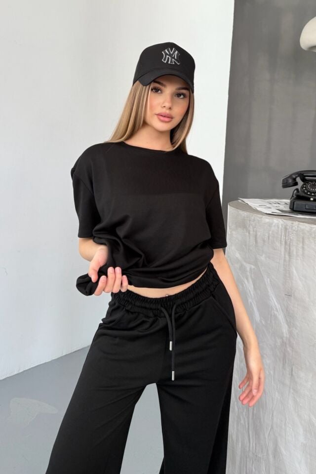 Balenbi Kadın Modal Kumaş Kısa Kollu Eşofman Takımı 1098 Siyah - M