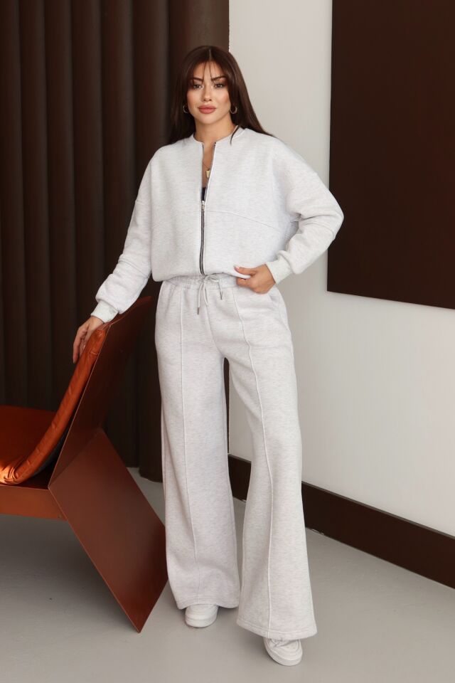 Balenbi Kadın 3 İplik İçi Polarlı Robalı Bomber Ceket Palazzo Takım 1143 XL - Karmelanj