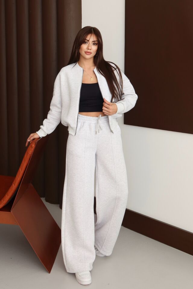 Balenbi Kadın 3 İplik İçi Polarlı Robalı Bomber Ceket Palazzo Takım 1143 XL - Karmelanj