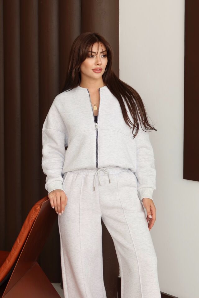 Balenbi Kadın 3 İplik İçi Polarlı Robalı Bomber Ceket Palazzo Takım 1143 XL - Karmelanj