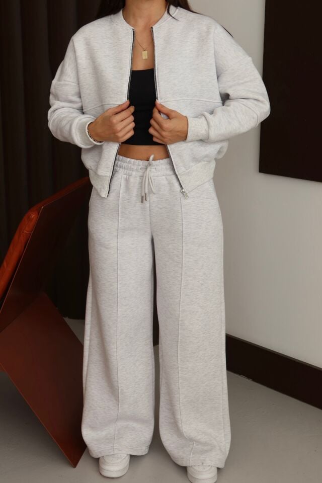 Balenbi Kadın 3 İplik İçi Polarlı Robalı Bomber Ceket Palazzo Takım 1143 Karmelanj - XL