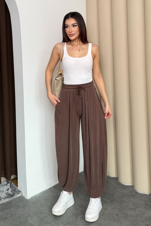 Balenbi Premium Stirrup Model Kadın Modal Şalvar Pantolon 1184 40 - Kahverengi