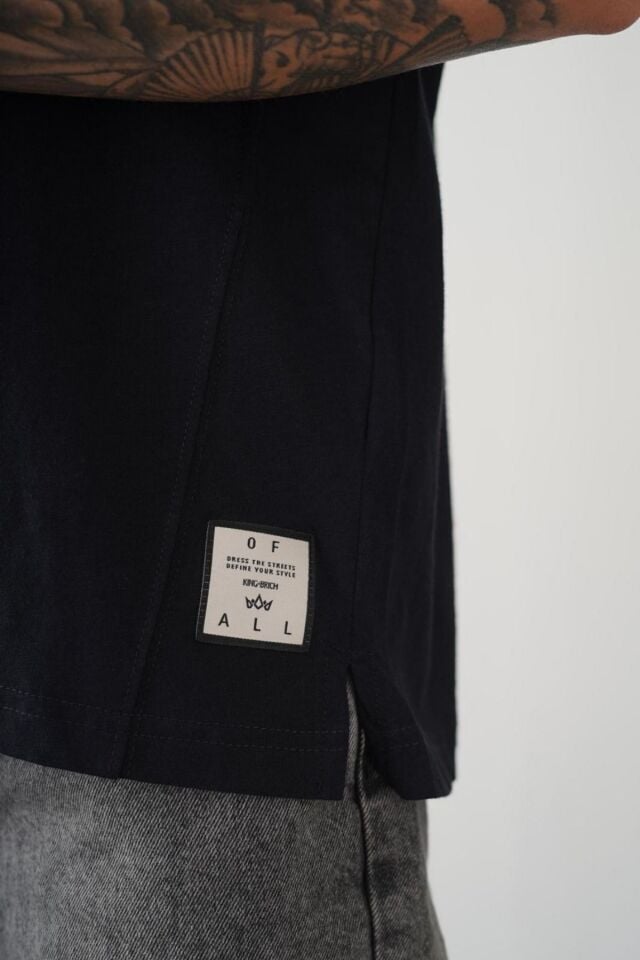 Balenbi Unisex Pis Yaka Basic Eteği Armalı Oversize Kalıp Tişört 1013 M - Siyah