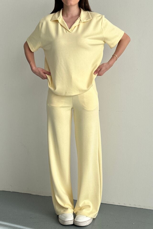 Balenbi Kadın Modal Kumaş Yarım Kollu Polo Yaka Eşofman Takımı 1210 Sarı - 2XL