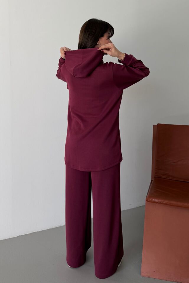 Balenbi Oversize Kapüşonlu Fermuarlı Modal Tesettür Takım 1186 – Form Serisi Bordo - XL