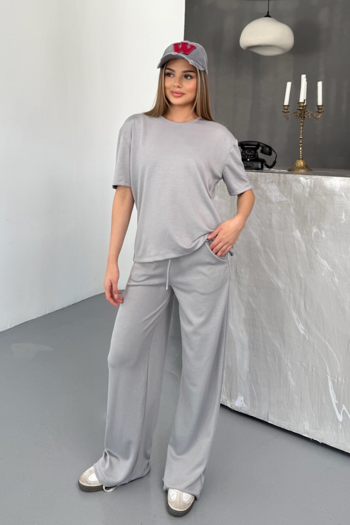 Balenbi Kadın Modal Kumaş Kısa Kollu Eşofman Takımı 1098 L - Gri