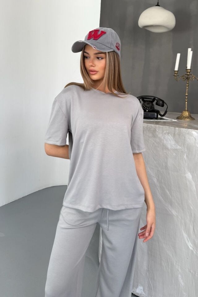 Balenbi Kadın Modal Kumaş Kısa Kollu Eşofman Takımı 1098 L - Gri