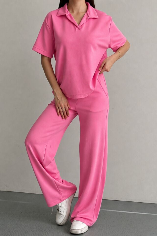 Balenbi Kadın Modal Kumaş Yarım Kollu Polo Yaka Eşofman Takımı 1210 Pembe - L
