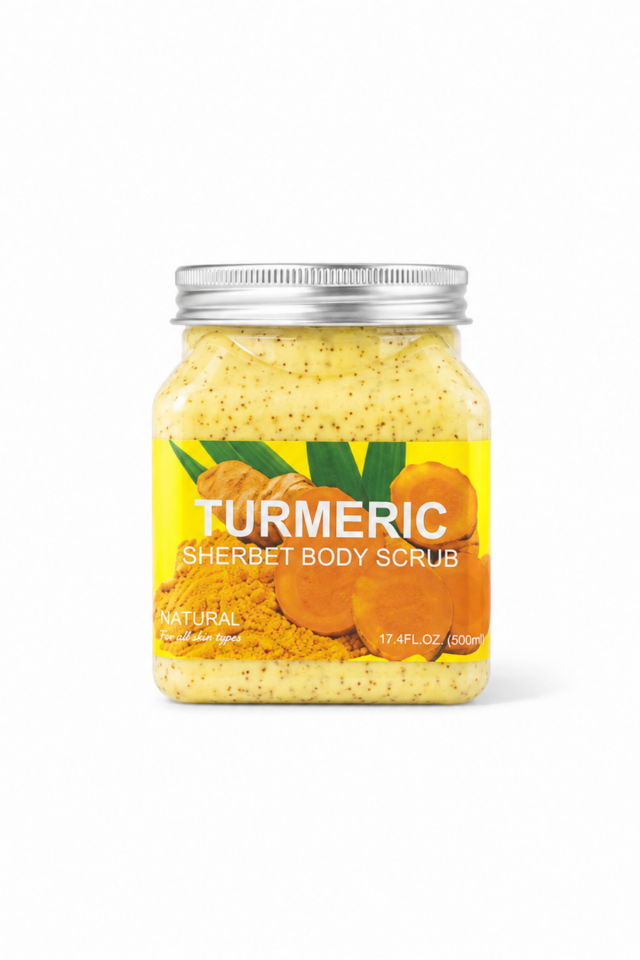 Purivo Turmeric Sherbet Body Scrub Zerdeçal Özlü Vücut Peelingi 500 ml – Arındırıcı ve Yumuşatıcı Vücut Bakımı
