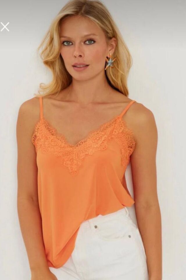 Balenbi Kadın Dantel Detaylı İp Askılı Sandy Bluz 1070 S - Turuncu