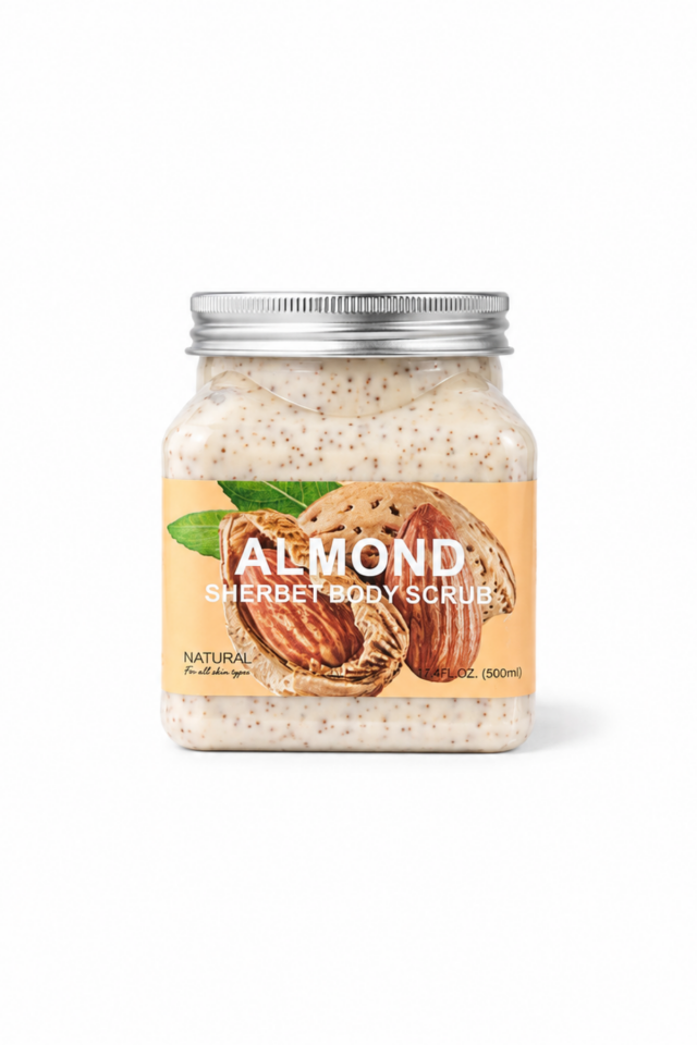 Purivo Almond Sherbet Body Scrub Badem Özlü Vücut Peelingi 500 ml – Nemlendirici ve Arındırıcı Vücut Bakımı