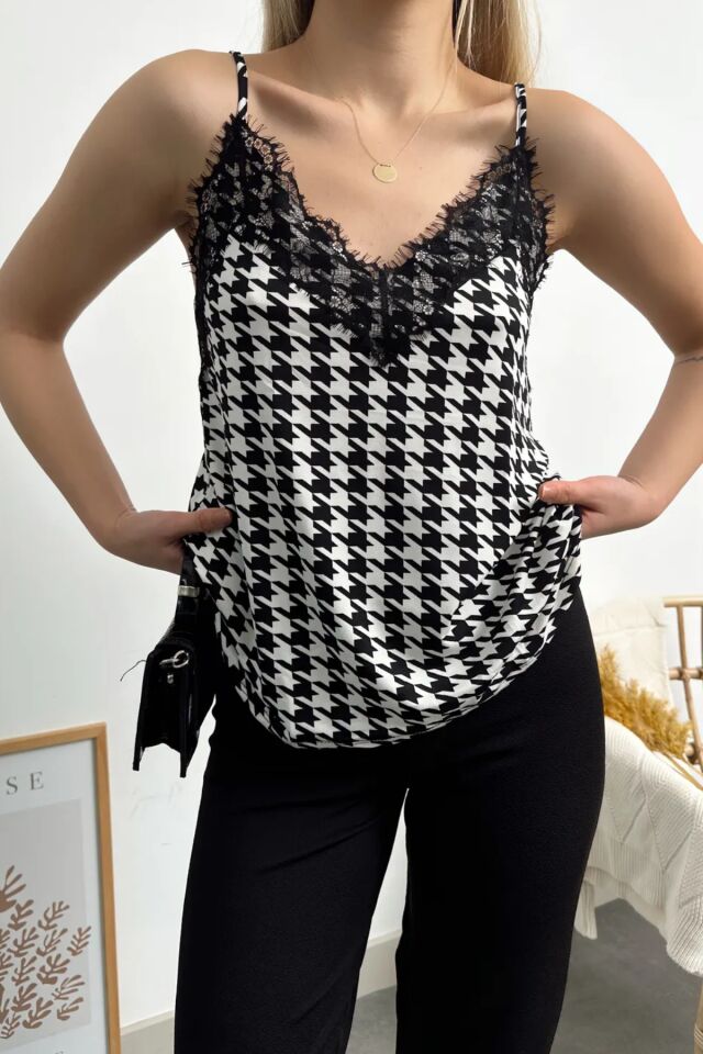 Balenbi Kadın Dantel Detaylı İp Askılı Sandy Bluz 1070 M - Siyah 2