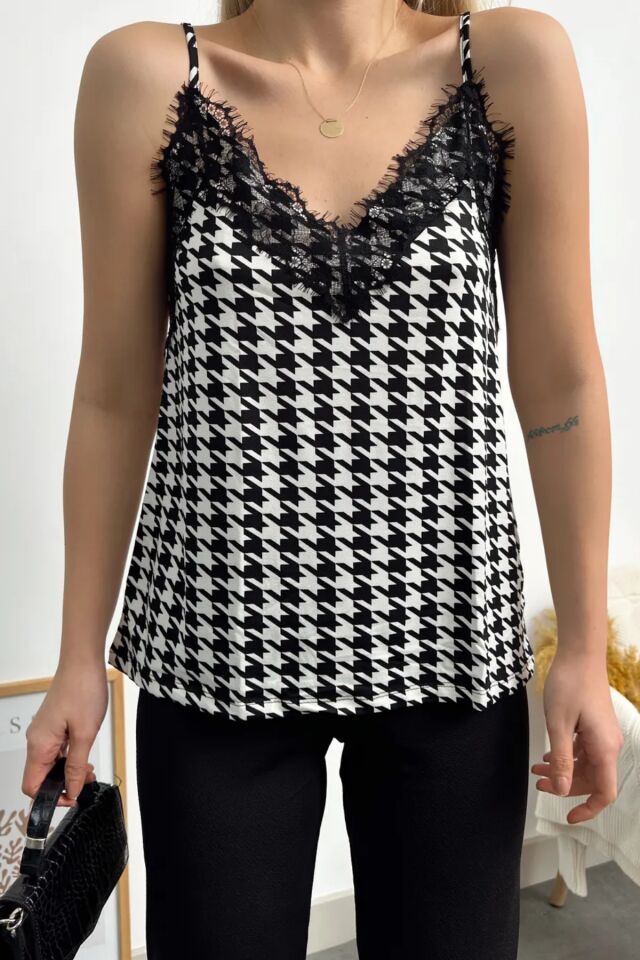 Balenbi Kadın Dantel Detaylı İp Askılı Sandy Bluz 1070 M - Siyah 2