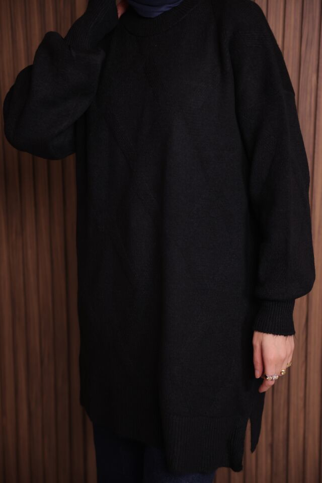 Balenbi Kadın Bisiklet Yaka Baklava Desen Yumoş Triko Tunik 1140