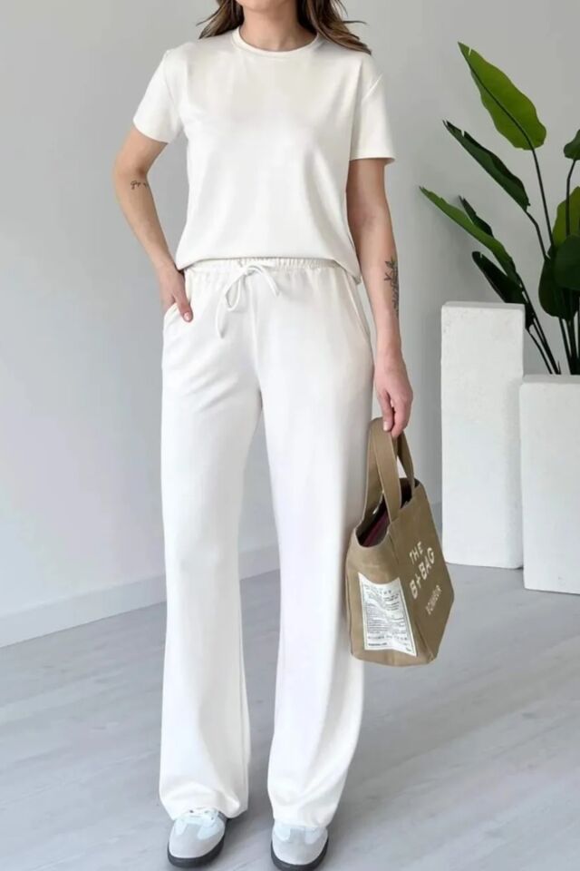 Balenbi Kadın Modal Kumaş Kısa Kollu Eşofman Takımı 1098 Beyaz - 2XL