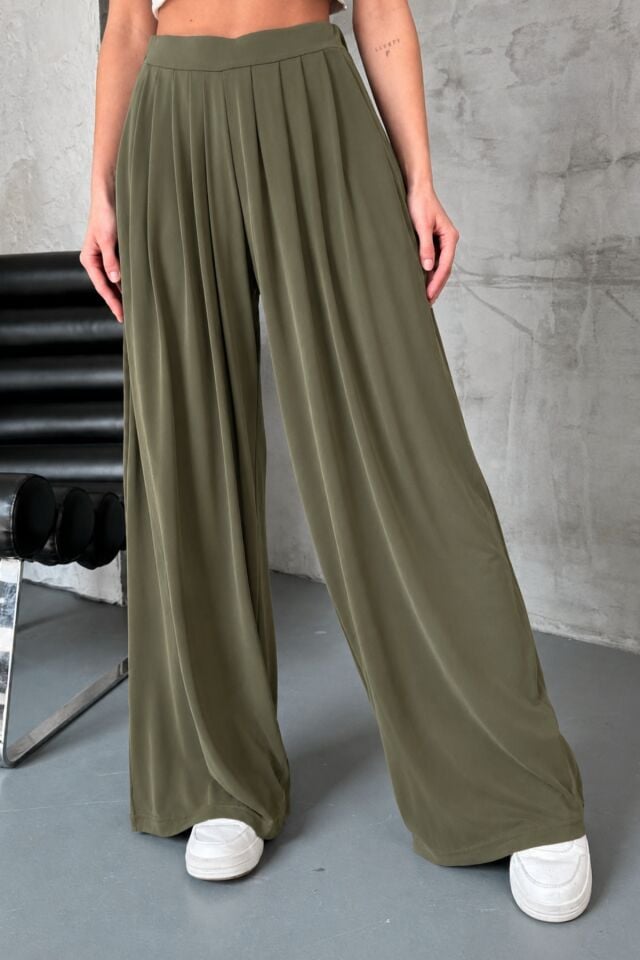 Feela Moda Premium Modal Kumaş Pileli Şalvar Kadın Pantolon 2012 38 - Haki