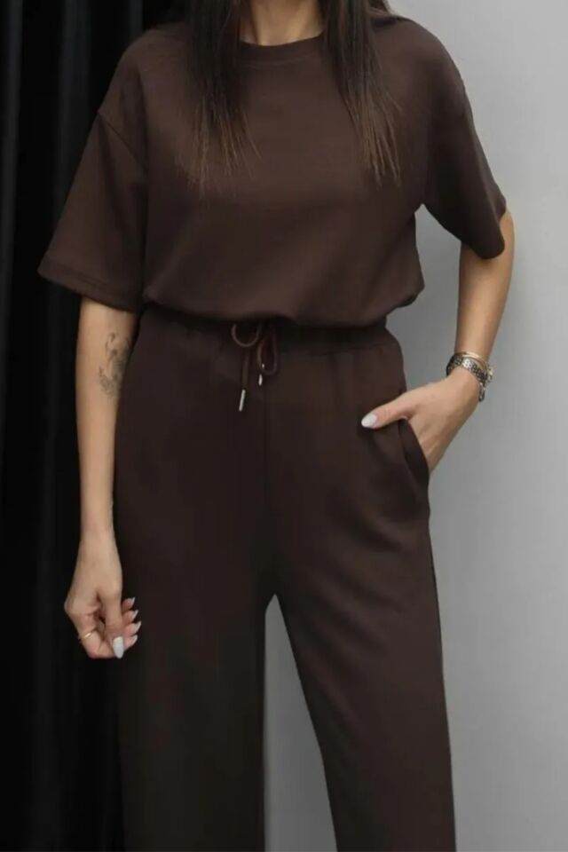 Balenbi Kadın Modal Kumaş Kısa Kollu Eşofman Takımı 1098 2XL - Acı Kahve