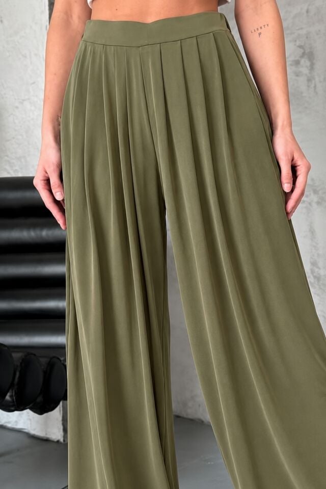 Feela Moda Premium Modal Kumaş Pileli Şalvar Kadın Pantolon 2012 36 - Haki