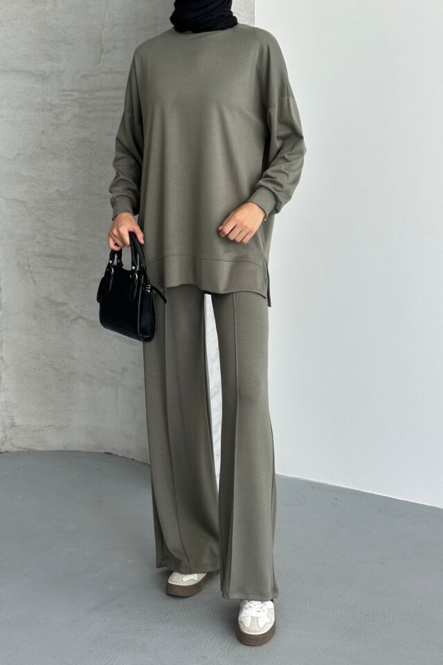 Feela Moda Kadın Oysh Modal Oversize Tesettür Tunik Takım 2020 M - Haki