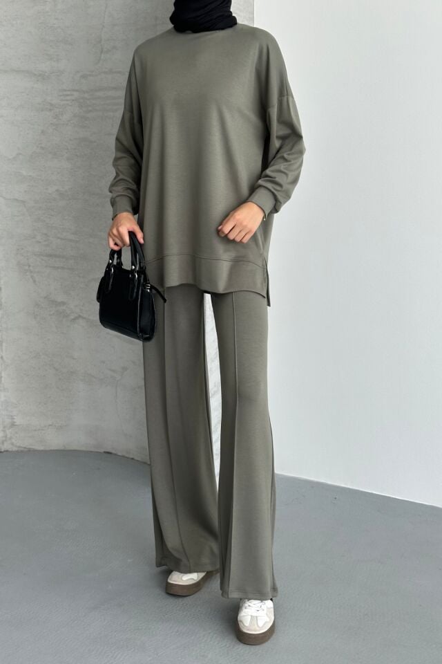 Feela Moda Kadın Oysh Modal Oversize Tesettür Tunik Takım 2020 L - Haki