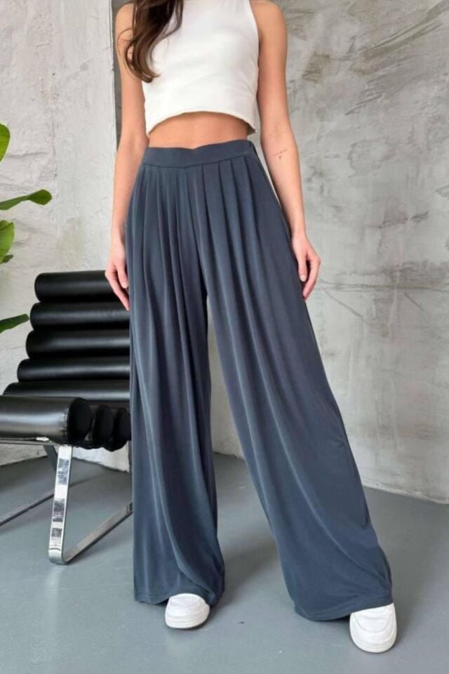 Feela Moda Premium Modal Kumaş Pileli Şalvar Kadın Pantolon 2012 38 - Füme